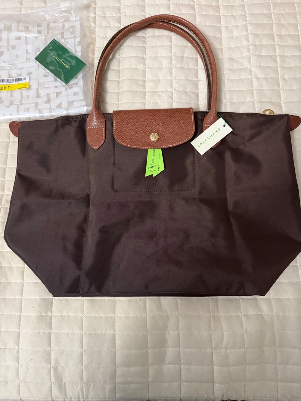 Longchamp Brown Nylon Tote with Tan Leather Trim